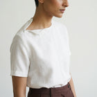 Sera – Woven Linen Shoulder Zip Tee – Blanc