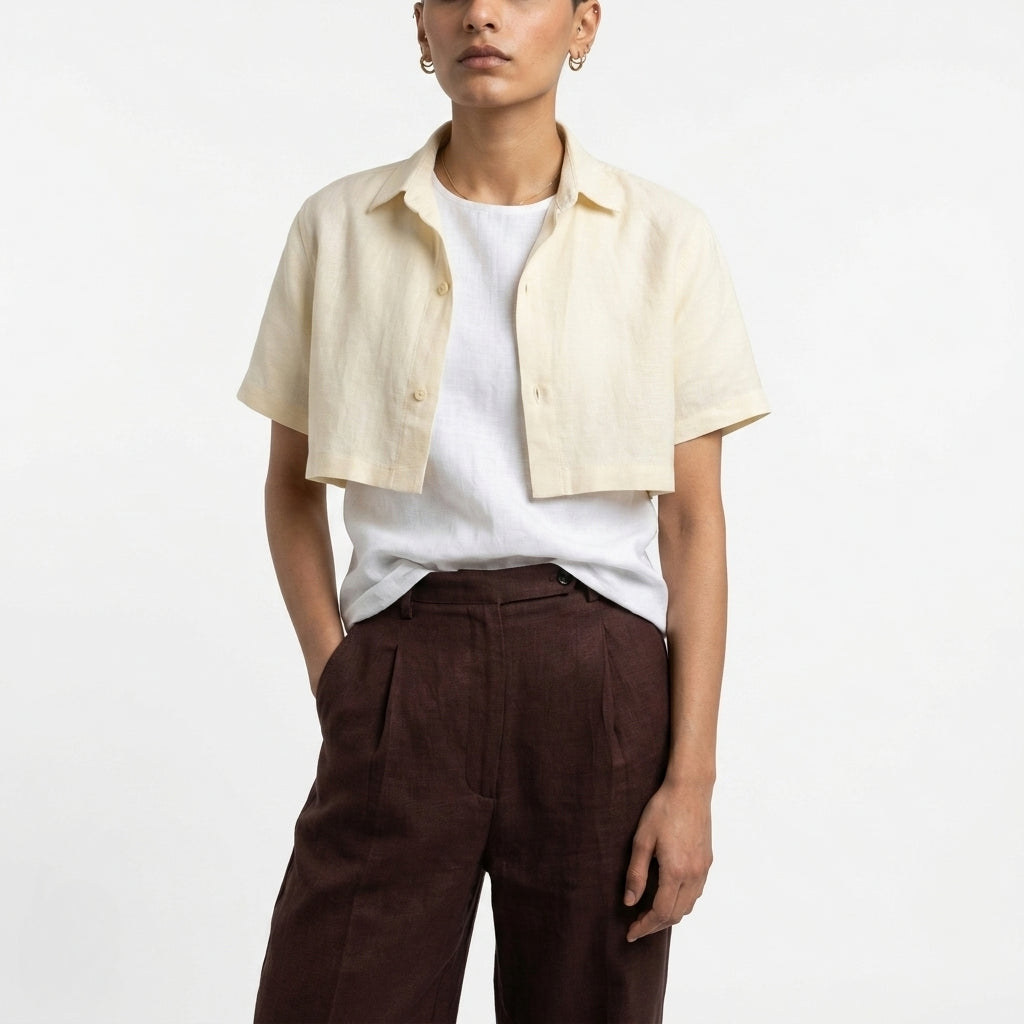 Zion – Premium Cropped Linen Shirt – Butter