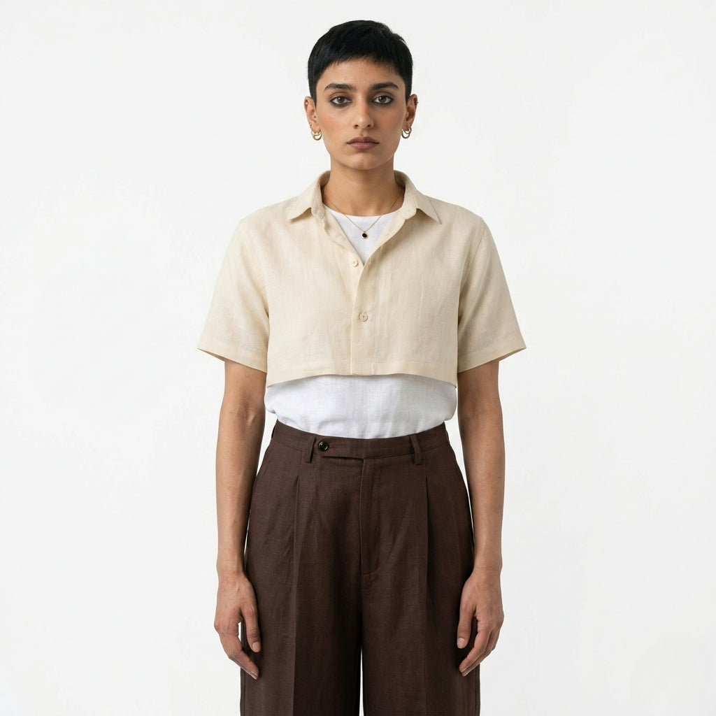 Zion – Premium Cropped Linen Shirt – Butter
