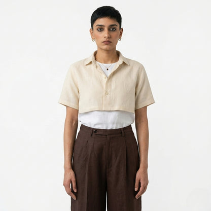 Zion – Premium Cropped Linen Shirt – Butter