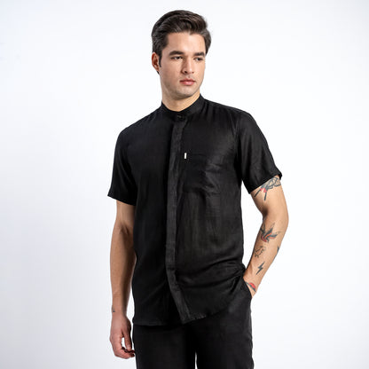 Linho – Luxury Band Collar Concealed Placket 100% Pure Linen Shirt – Noiré