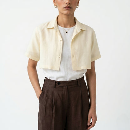 Zion – Premium Cropped Linen Shirt – Butter