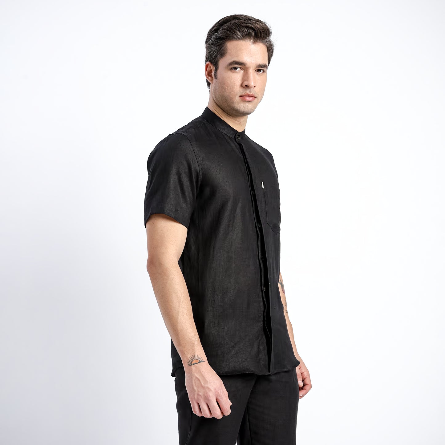 Linho – Luxury Band Collar Concealed Placket 100% Pure Linen Shirt – Noiré