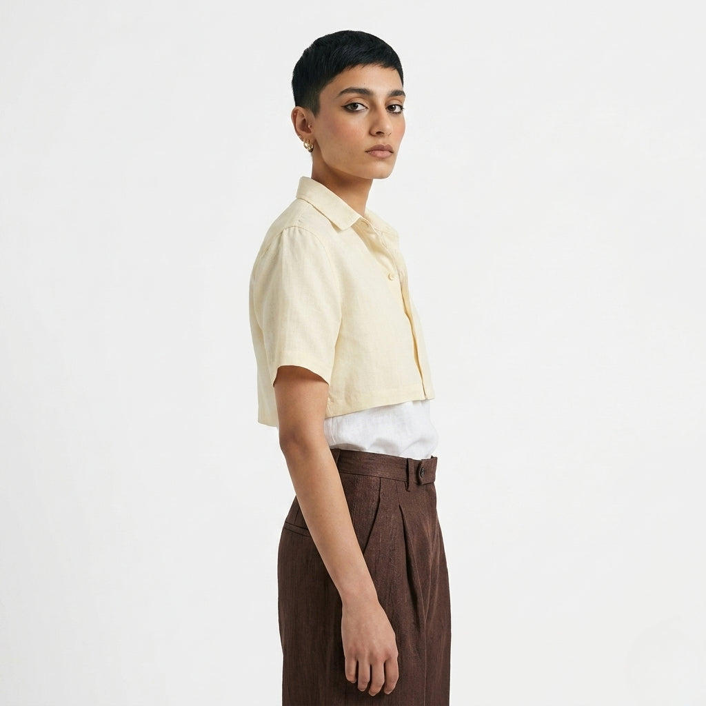 Zion – Premium Cropped Linen Shirt – Butter
