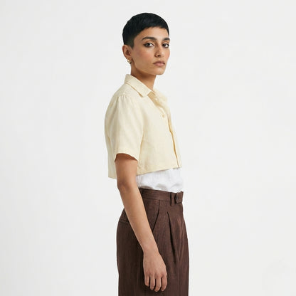 Zion – Premium Cropped Linen Shirt – Butter