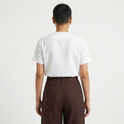 Sera – Woven Linen Shoulder Zip Tee – Blanc