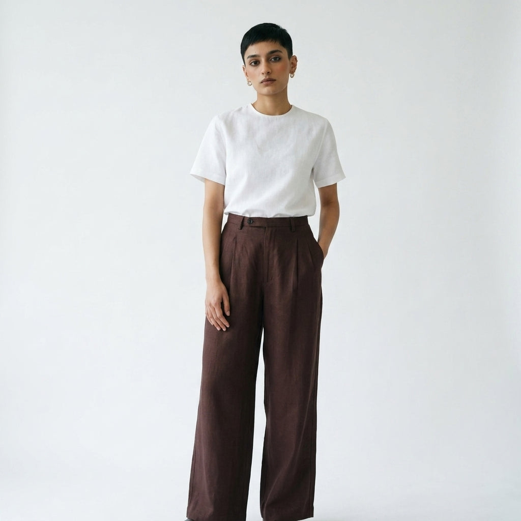Sera – Woven Linen Shoulder Zip Tee – Blanc
