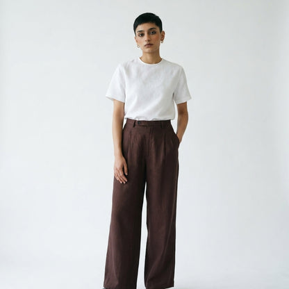 Sera – Woven Linen Shoulder Zip Tee – Blanc