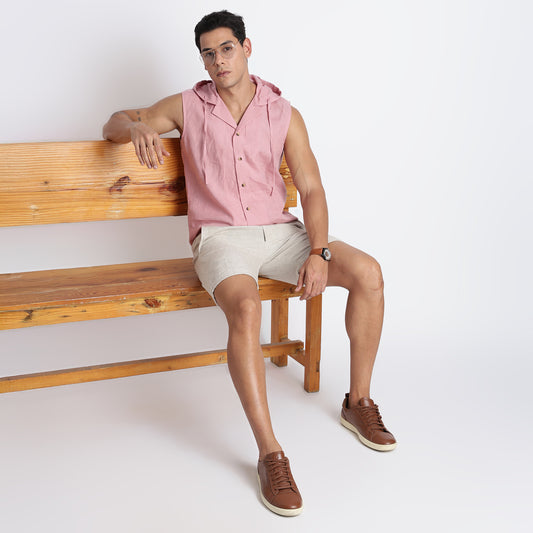 BANGKOK men’s tailored pleated linen shorts in sand made from European flax linen
