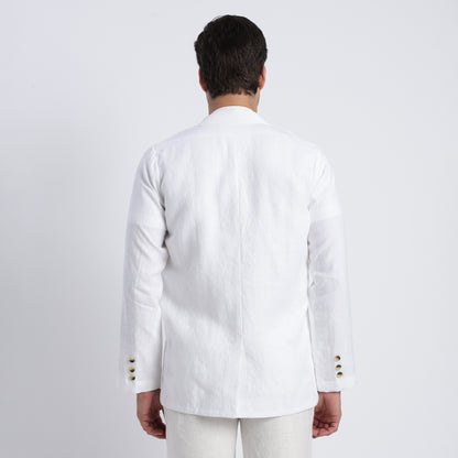 Men’s white linen double-breasted blazer crafted from breathable European flax linen