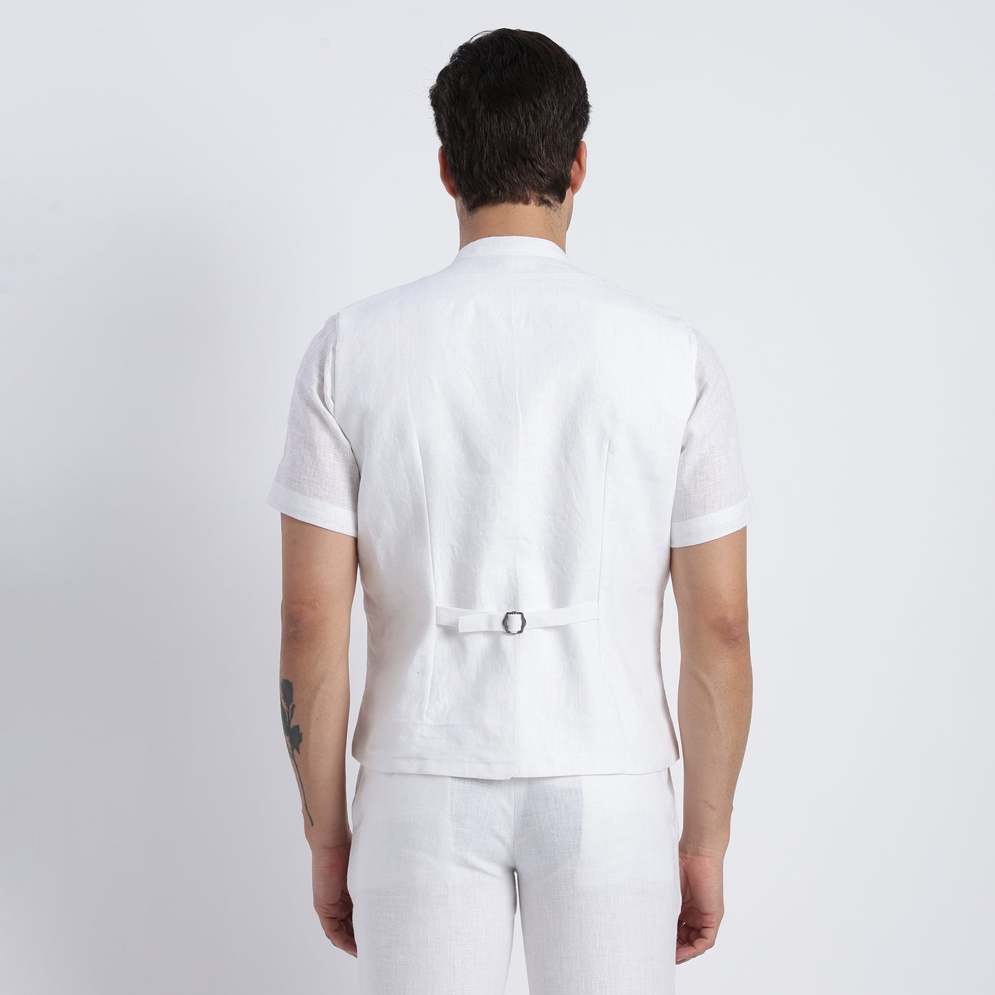 Classic men’s white linen suit waistcoat with a clean structured finish