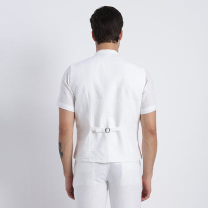 Classic men’s white linen suit waistcoat with a clean structured finish