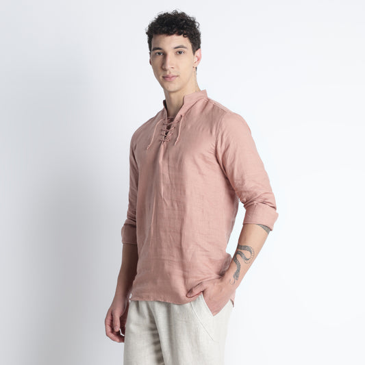 COWBOY men’s lace-up henley shirt in clay crafted from European flax linen