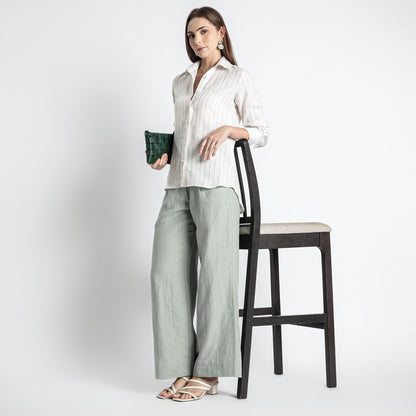 Ais – French Double Cuff Linen Shirt – Sand Blanc Stripes