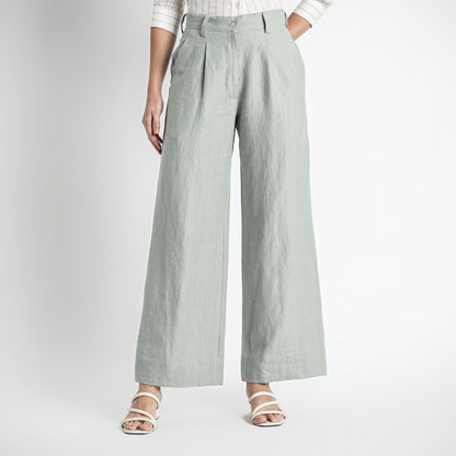 Summit – Pleated Wide-Leg Linen Trousers – Olive