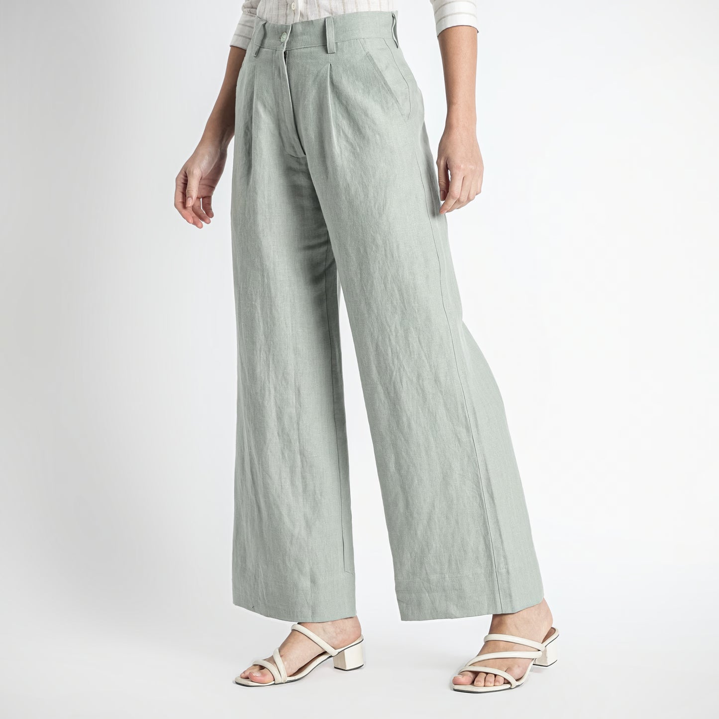 Summit – Pleated Wide-Leg Linen Trousers – Olive