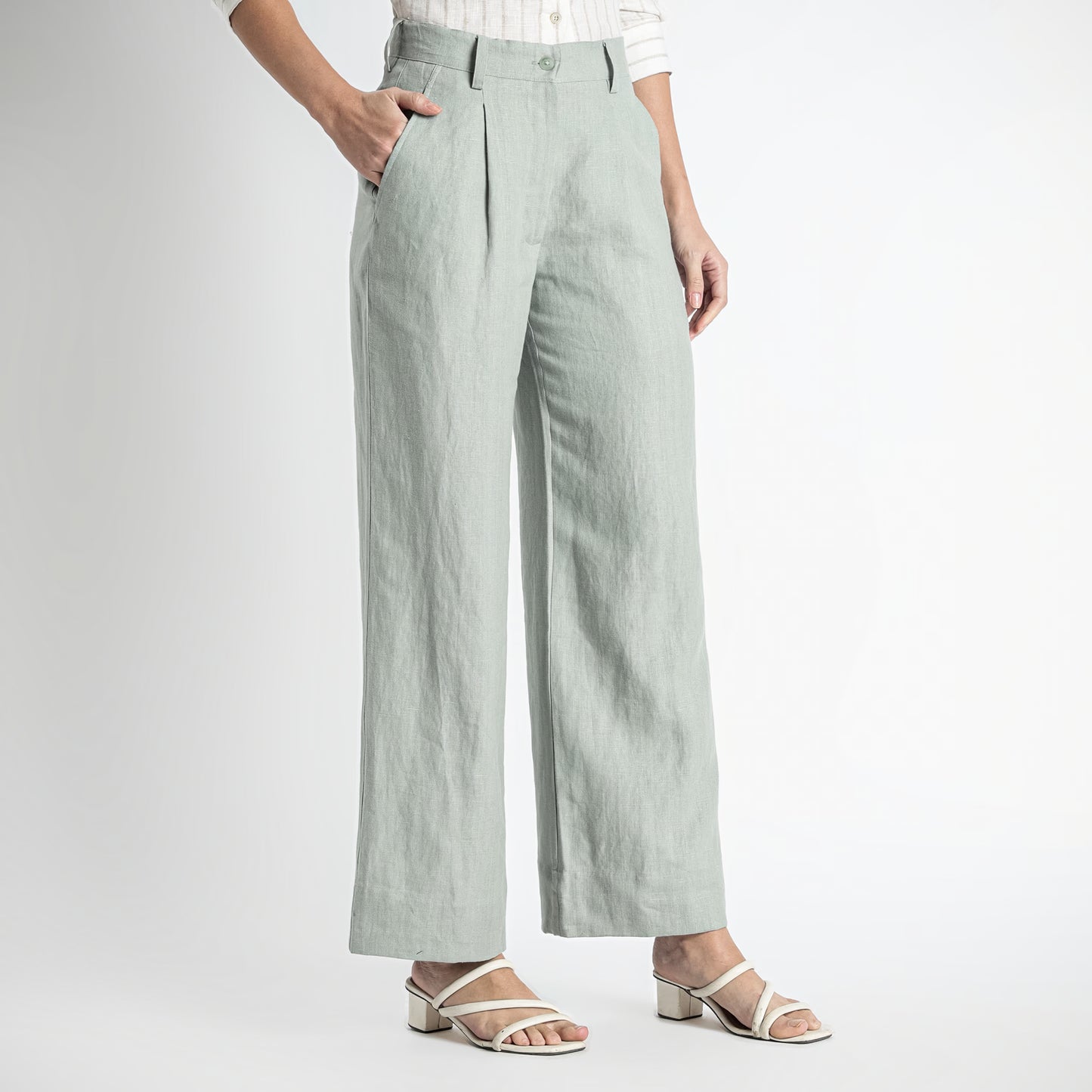 Summit – Pleated Wide-Leg Linen Trousers – Olive