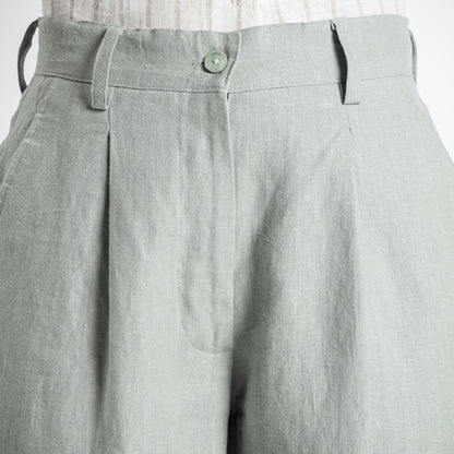 Summit – Pleated Wide-Leg Linen Trousers – Olive