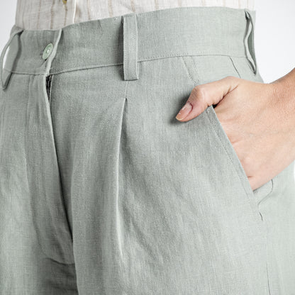 Summit – Pleated Wide-Leg Linen Trousers – Olive