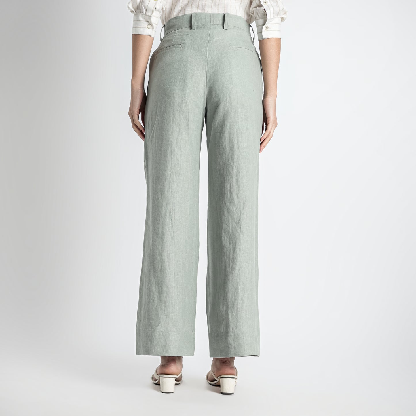 Summit – Pleated Wide-Leg Linen Trousers – Olive