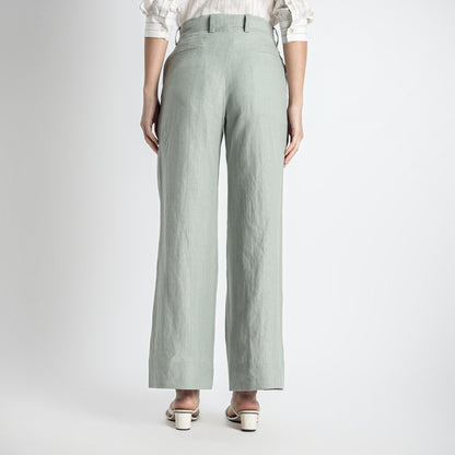Summit – Pleated Wide-Leg Linen Trousers – Olive