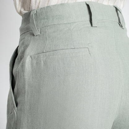Summit – Pleated Wide-Leg Linen Trousers – Olive