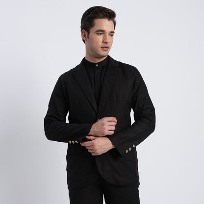 Men’s black linen blazer suitable for formal and smart-casual styling