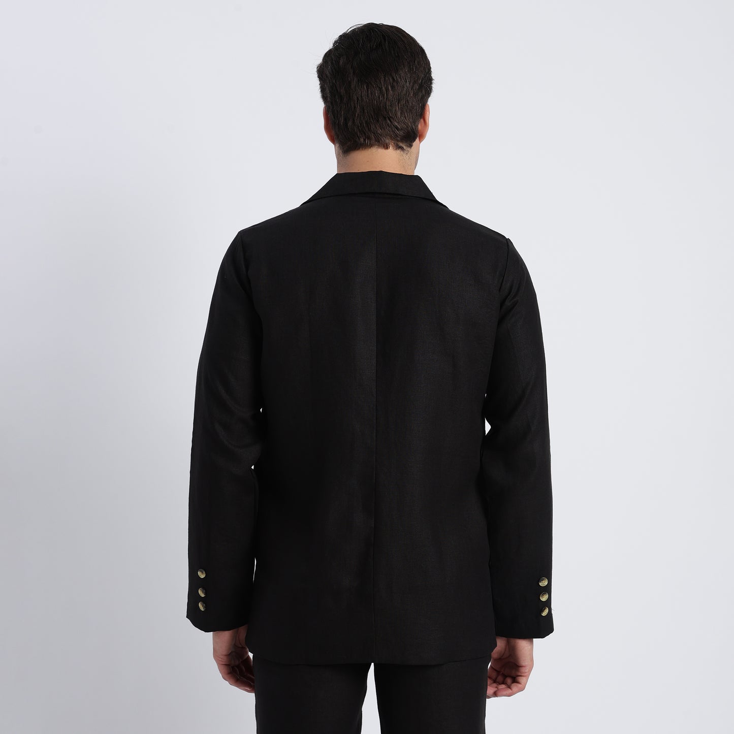 Men’s linen single-breasted blazer in black with notch lapels and a clean tailored fit