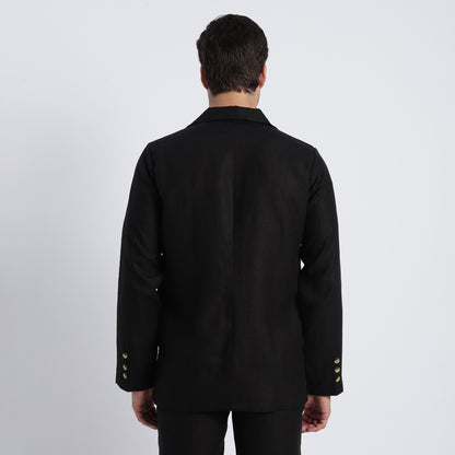 Men’s linen single-breasted blazer in black with notch lapels and a clean tailored fit