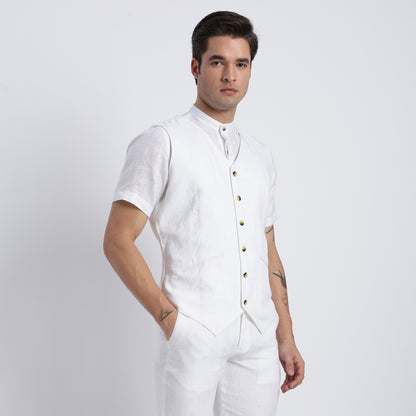 Tailored men’s white linen waistcoat designed for formal and smart-casual wear