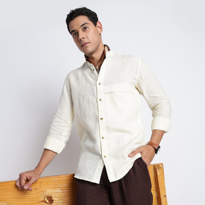 Breathable European flax linen shirt in butter designed for warm-weather comfort