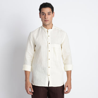 ODIN men’s band collar shirt in butter crafted from breathable European flax linen