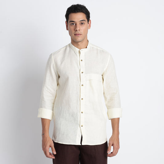 ODIN men’s band collar shirt in butter crafted from breathable European flax linen