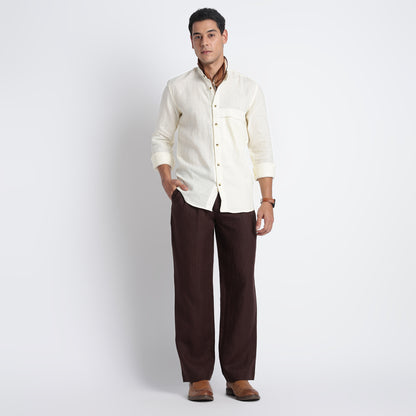 Minimal men’s linen shirt in butter with refined modern tailoring