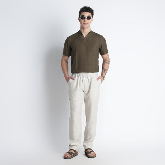 PHUKET men’s straight fit linen trousers in sand crafted from European flax linen