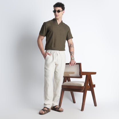Men’s European flax linen button-down shirt designed for breathable comfort
